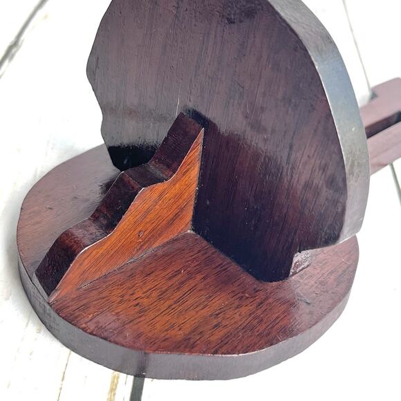 Vintage Banjo Style Shape Solid Wood Shelf Handcrafted Details Dark Brown - Picture 8 of 16